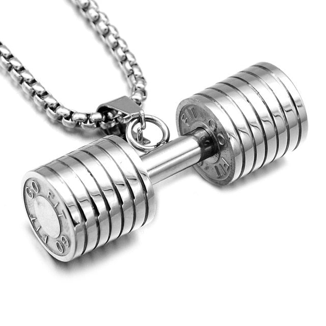 HIP Men Gold Color Titanium rust proof
 Steel GO FIT dumb-bell
 Gym exercise Barbell Pendant Necklaces For Men workout Jewelry