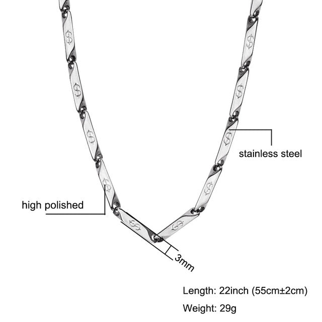 High Polished Gold Color Titanium stain resistant Steel US Dollar Pattern Stick Aberdeen metal metal chain

 Necklaces for Men Jewelry