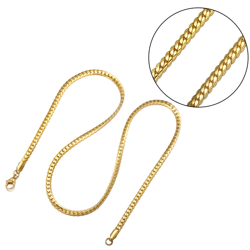 HIP Hop Gold Color stain resistant Steel Curb Cuban Link metal metal chain

 Necklaces lovish style
 Choker 50CM longer
 Flat Snake metal metal chain

 for Men Jewelry