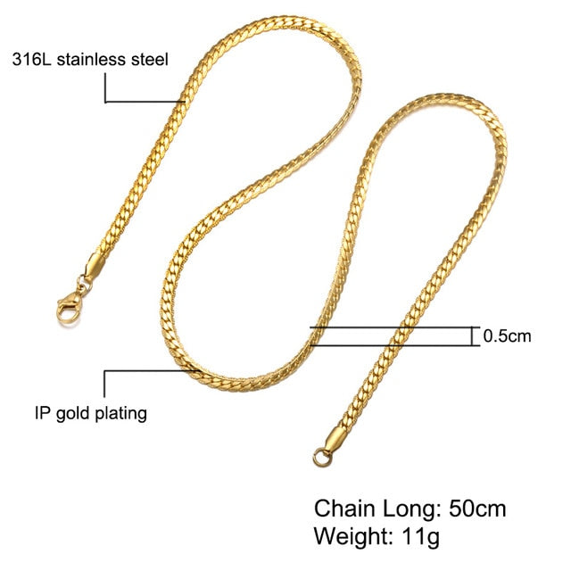 HIP Hop Gold Color stain resistant Steel Curb Cuban Link metal metal chain

 Necklaces lovish style
 Choker 50CM longer
 Flat Snake metal metal chain

 for Men Jewelry